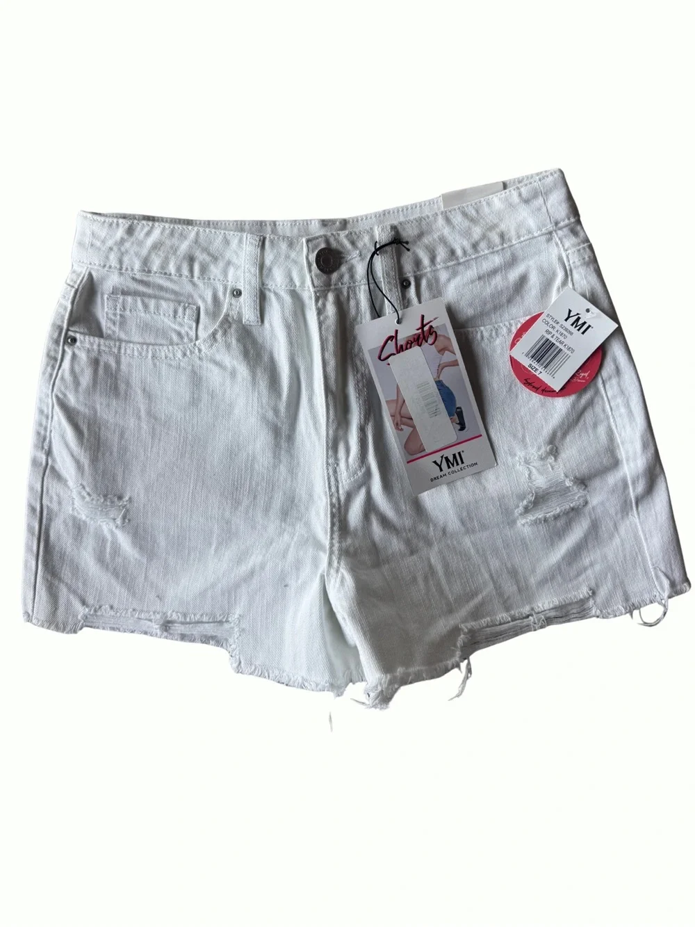 YMI Dream Collection White Cotton Frayed Hybrid Denim Shorts 7 juniors stretch
